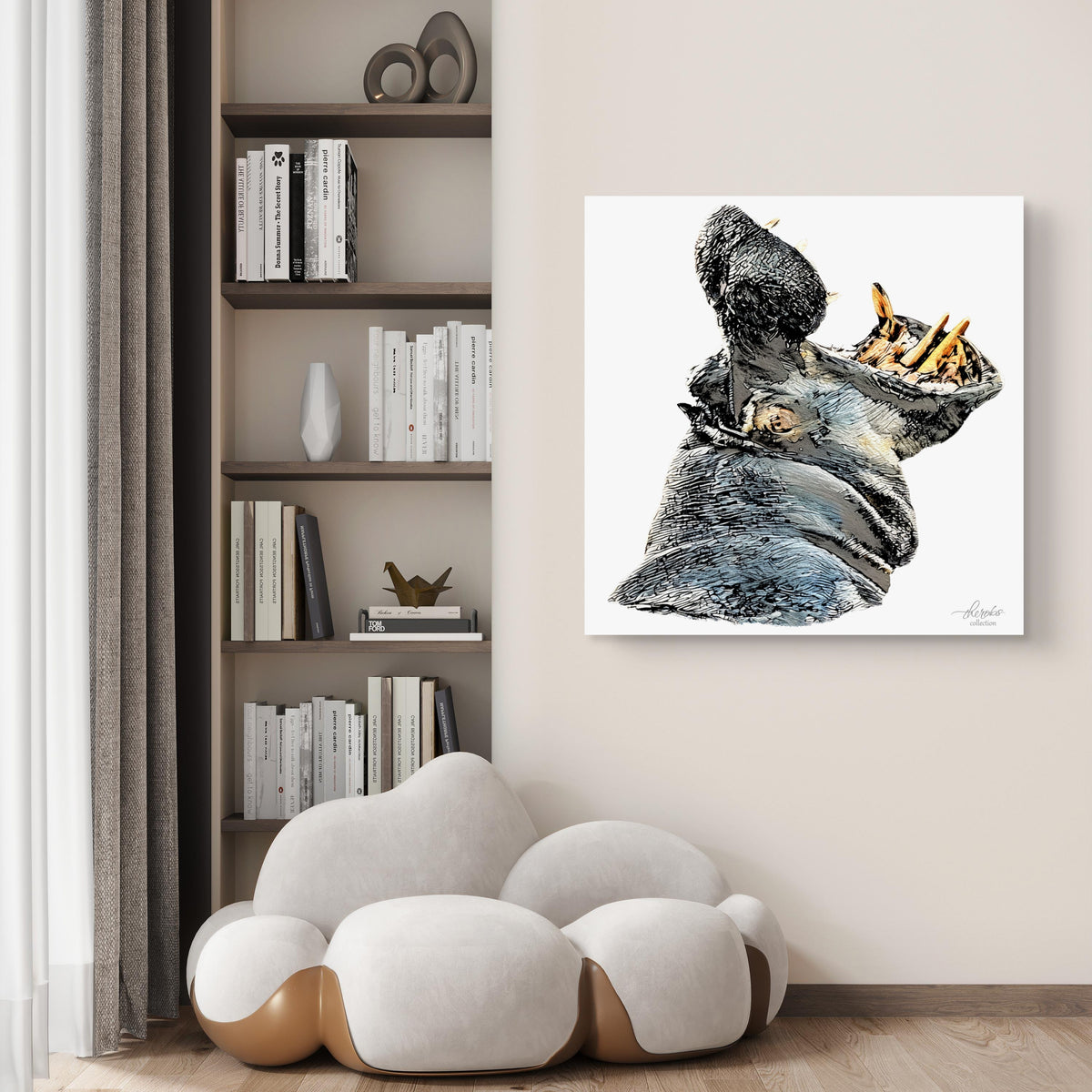 Hippo Satin Stretched Canvas Print
