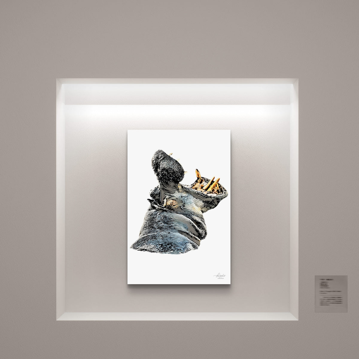 Hippo Satin Stretched Canvas Print