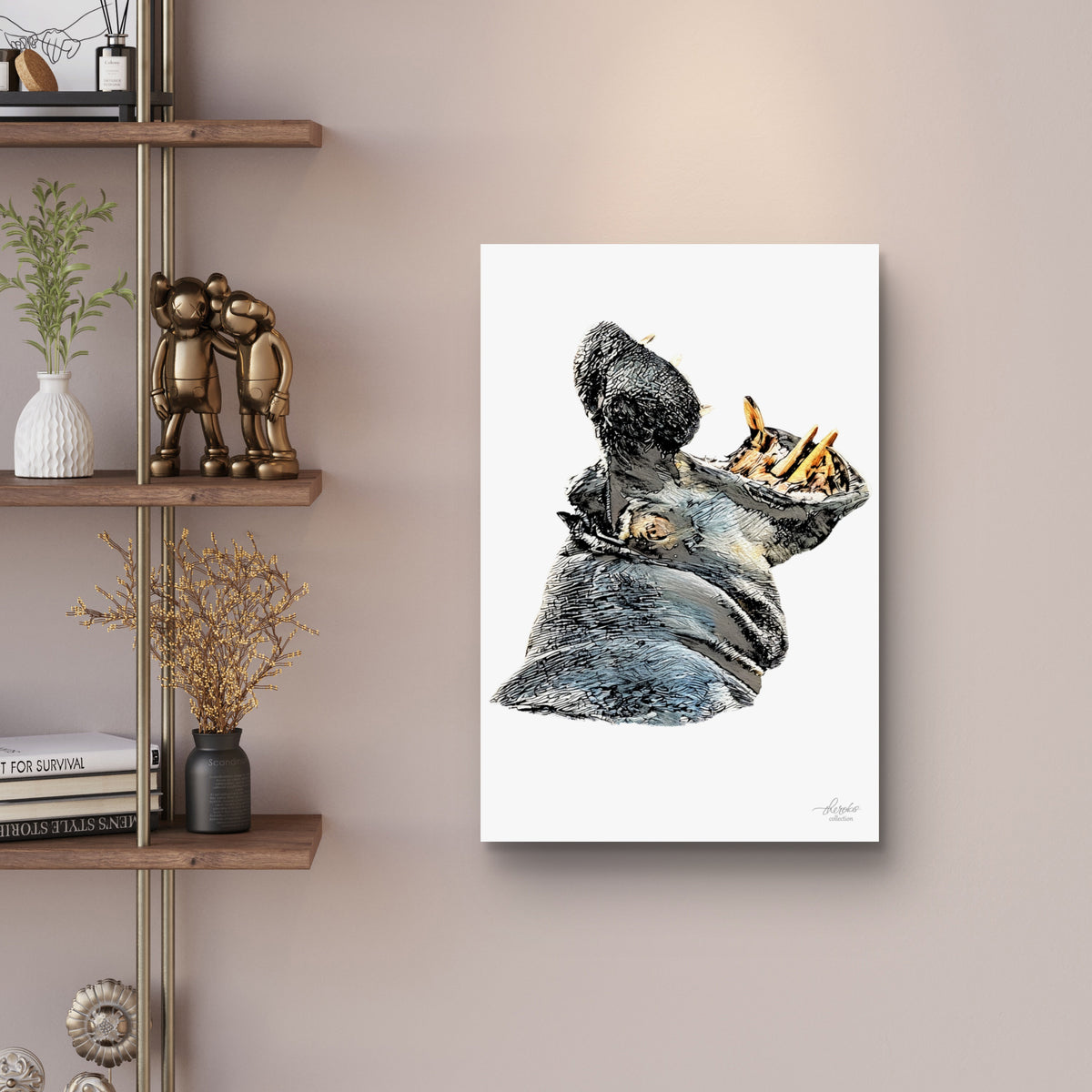 Hippo Satin Stretched Canvas Print