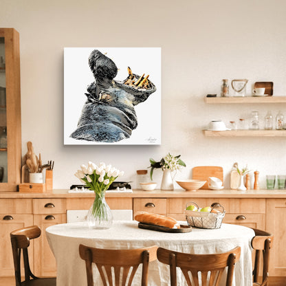 Hippo Satin Stretched Canvas Print