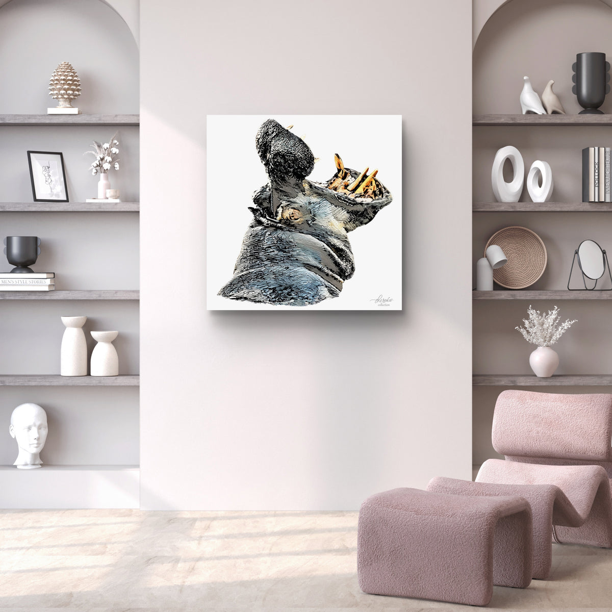 Hippo Satin Stretched Canvas Print