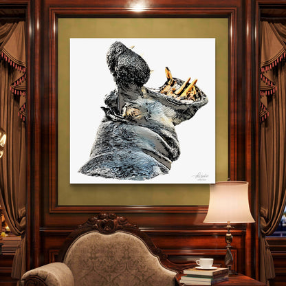 Hippo Satin Stretched Canvas Print