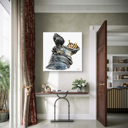 Hippo Satin Stretched Canvas Print