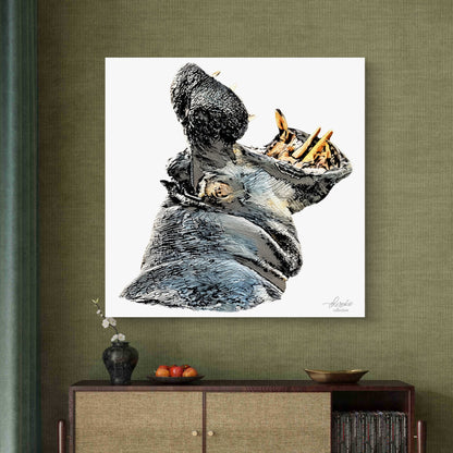Hippo Satin Stretched Canvas Print
