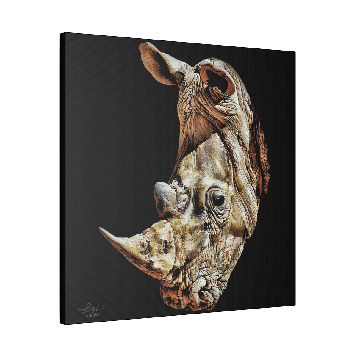 Rhino Satin Stretched Black Canvas Print