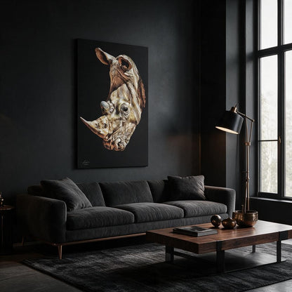 Rhino Satin Stretched Black Canvas Print
