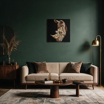 Rhino Satin Stretched Black Canvas Print