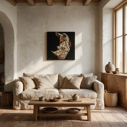 Rhino Satin Stretched Black Canvas Print