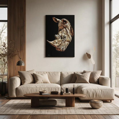 Rhino Satin Stretched Black Canvas Print