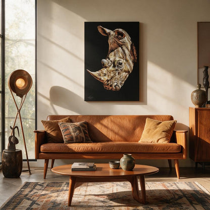 Rhino Satin Stretched Black Canvas Print