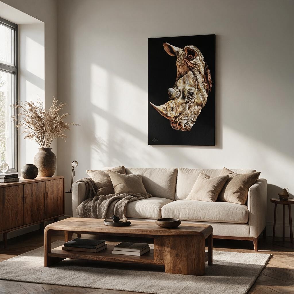 Rhino Satin Stretched Black Canvas Print