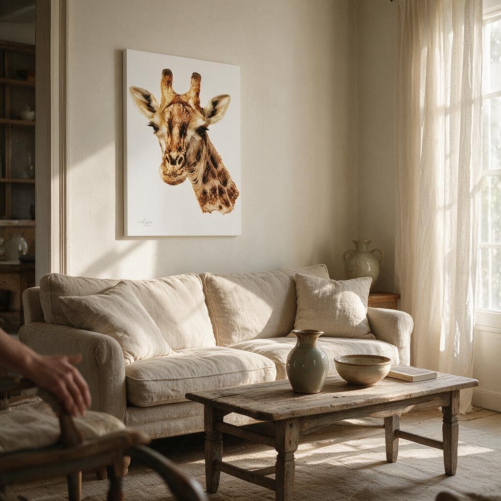 Giraffe Satin Stretched Canvas Print