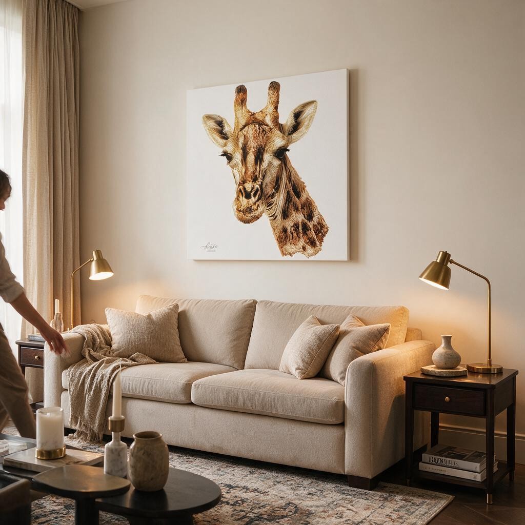 Giraffe Satin Stretched Canvas Print