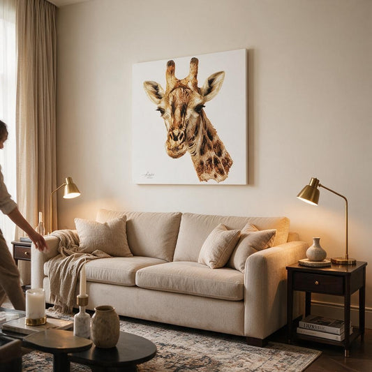 Giraffe Satin Stretched Canvas Print