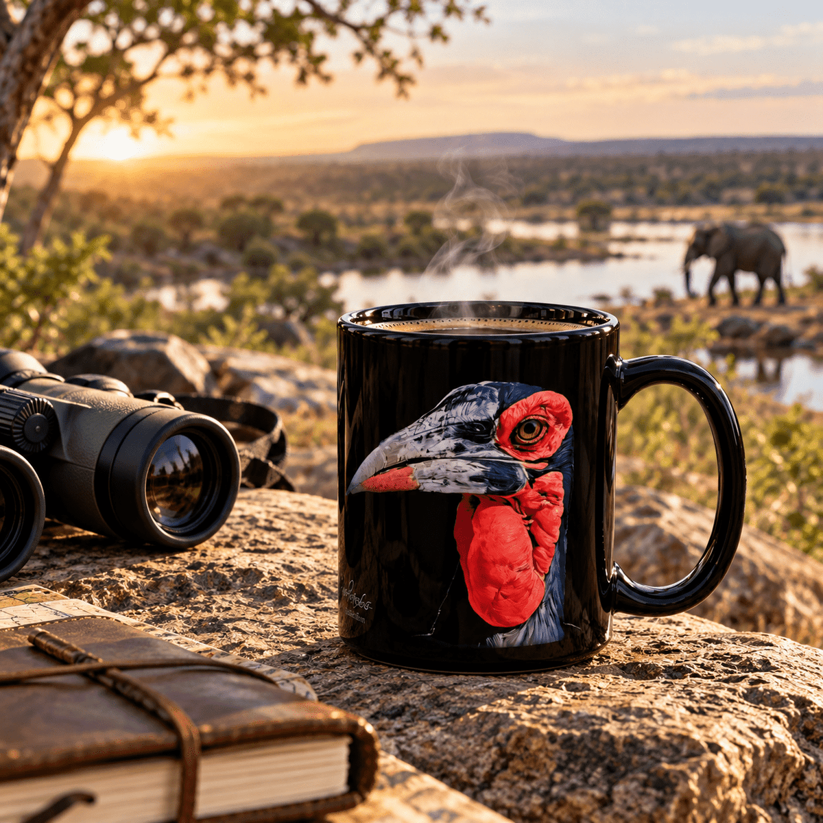 African Hornbill 15oz Large Black Ceramic Mug - HD Printing