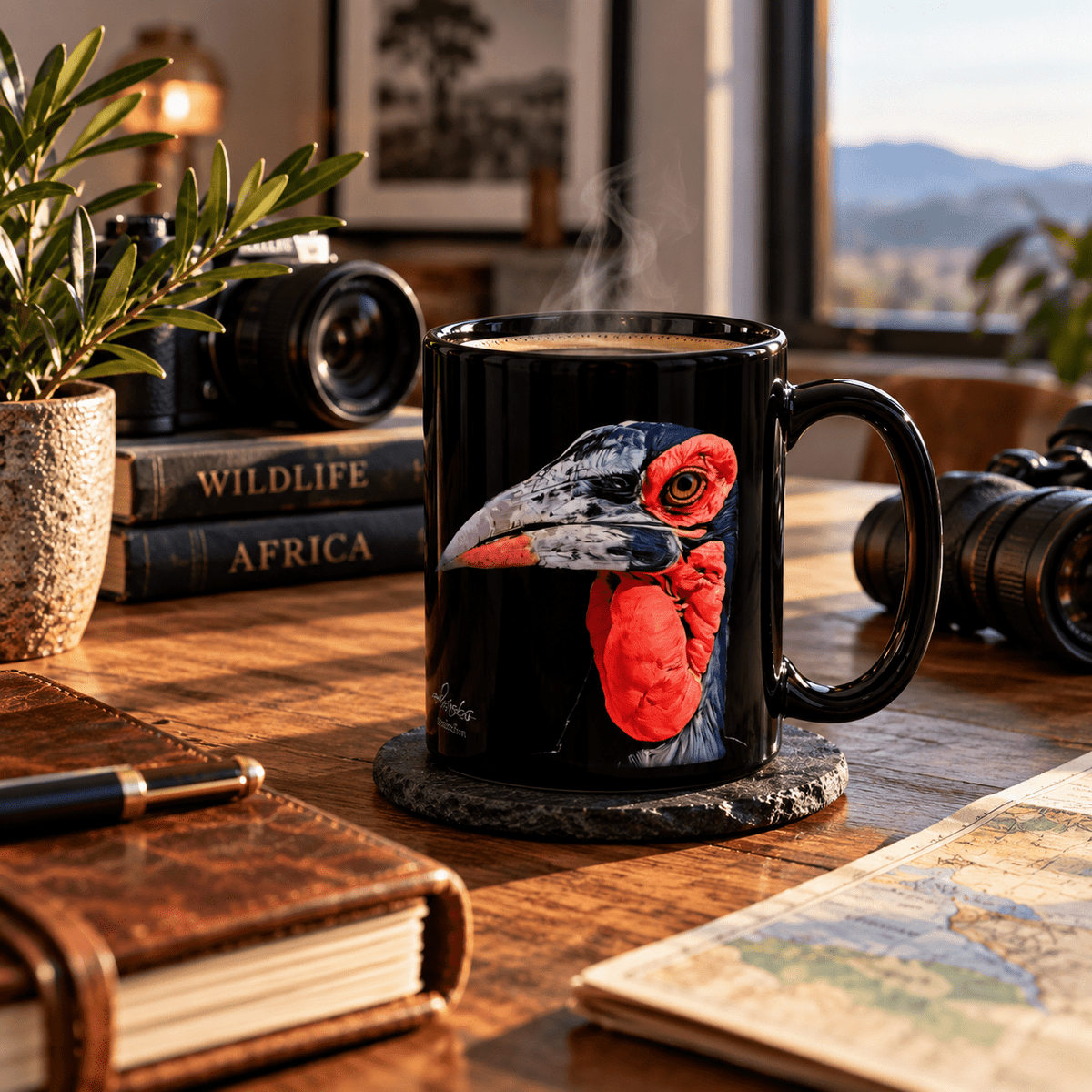 African Hornbill 15oz Large Black Ceramic Mug - HD Printing