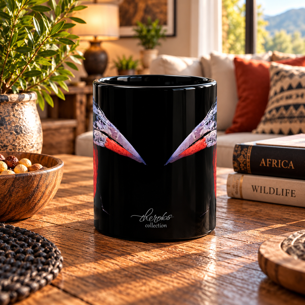 African Hornbill 15oz Large Black Ceramic Mug - HD Printing