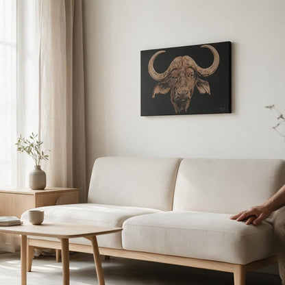 Buffalo Satin Stretched Black Canvas Print - HD Printing