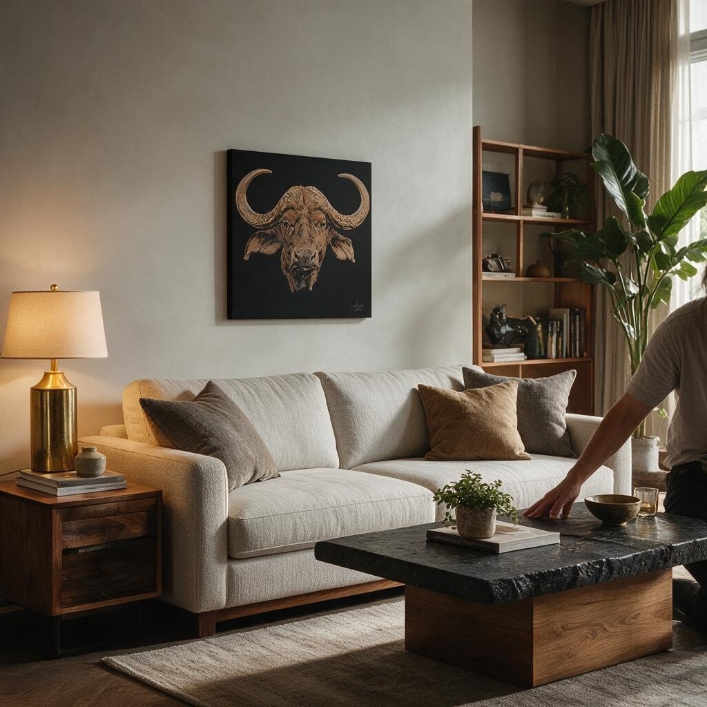 Buffalo Satin Stretched Black Canvas Print - HD Printing
