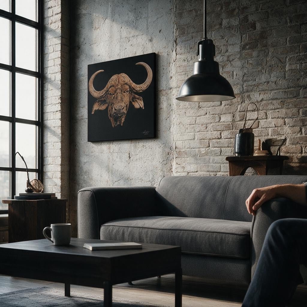 Buffalo Satin Stretched Black Canvas Print - HD Printing