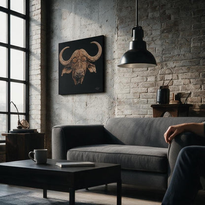 Buffalo Satin Stretched Black Canvas Print - HD Printing