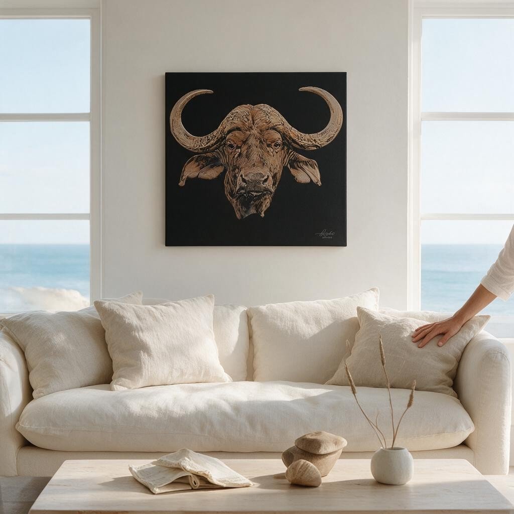 Buffalo Satin Stretched Black Canvas Print - HD Printing