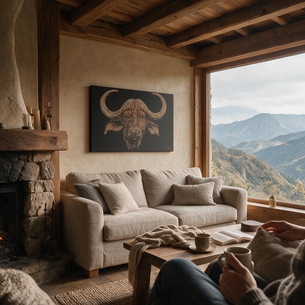 Buffalo Satin Stretched Black Canvas Print - HD Printing