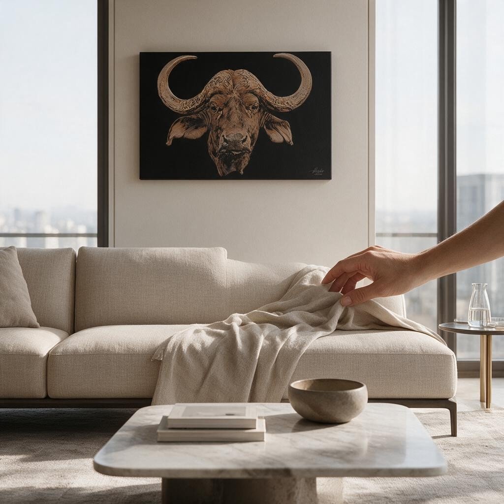 Buffalo Satin Stretched Black Canvas Print - HD Printing