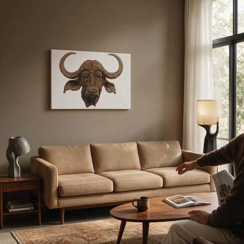 Cape Buffalo Satin Stretched Canvas Print - HD Printing