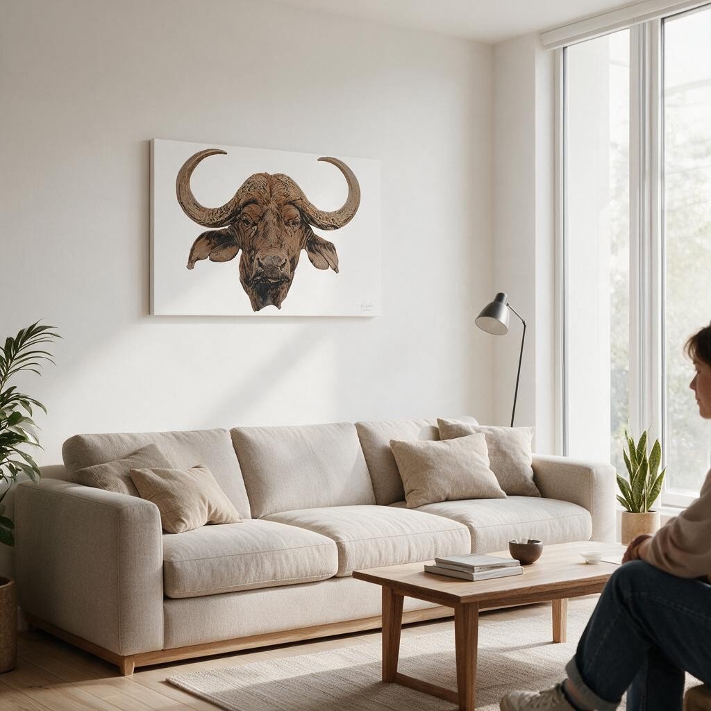 Cape Buffalo Satin Stretched Canvas Print - HD Printing