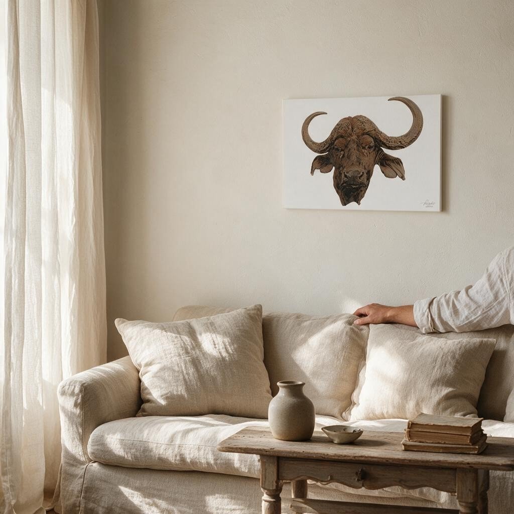 Cape Buffalo Satin Stretched Canvas Print - HD Printing
