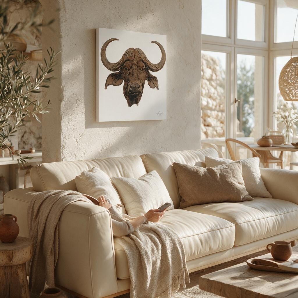 Cape Buffalo Satin Stretched Canvas Print - HD Printing