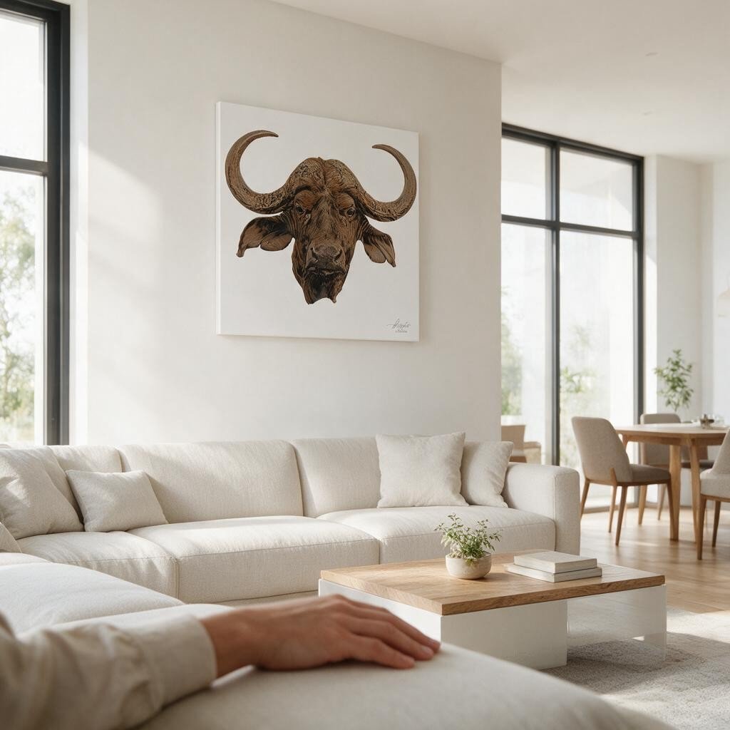 Cape Buffalo Satin Stretched Canvas Print - HD Printing