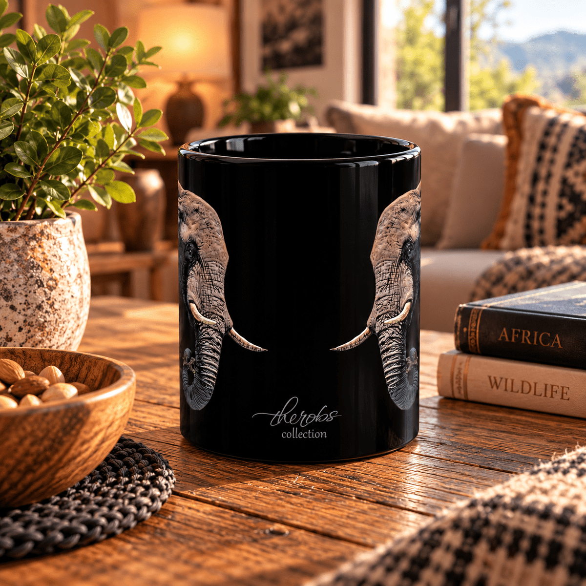 Elephant 15oz Large Black Ceramic Mug - HD Printing