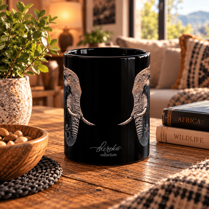 Elephant 15oz Large Black Ceramic Mug - HD Printing
