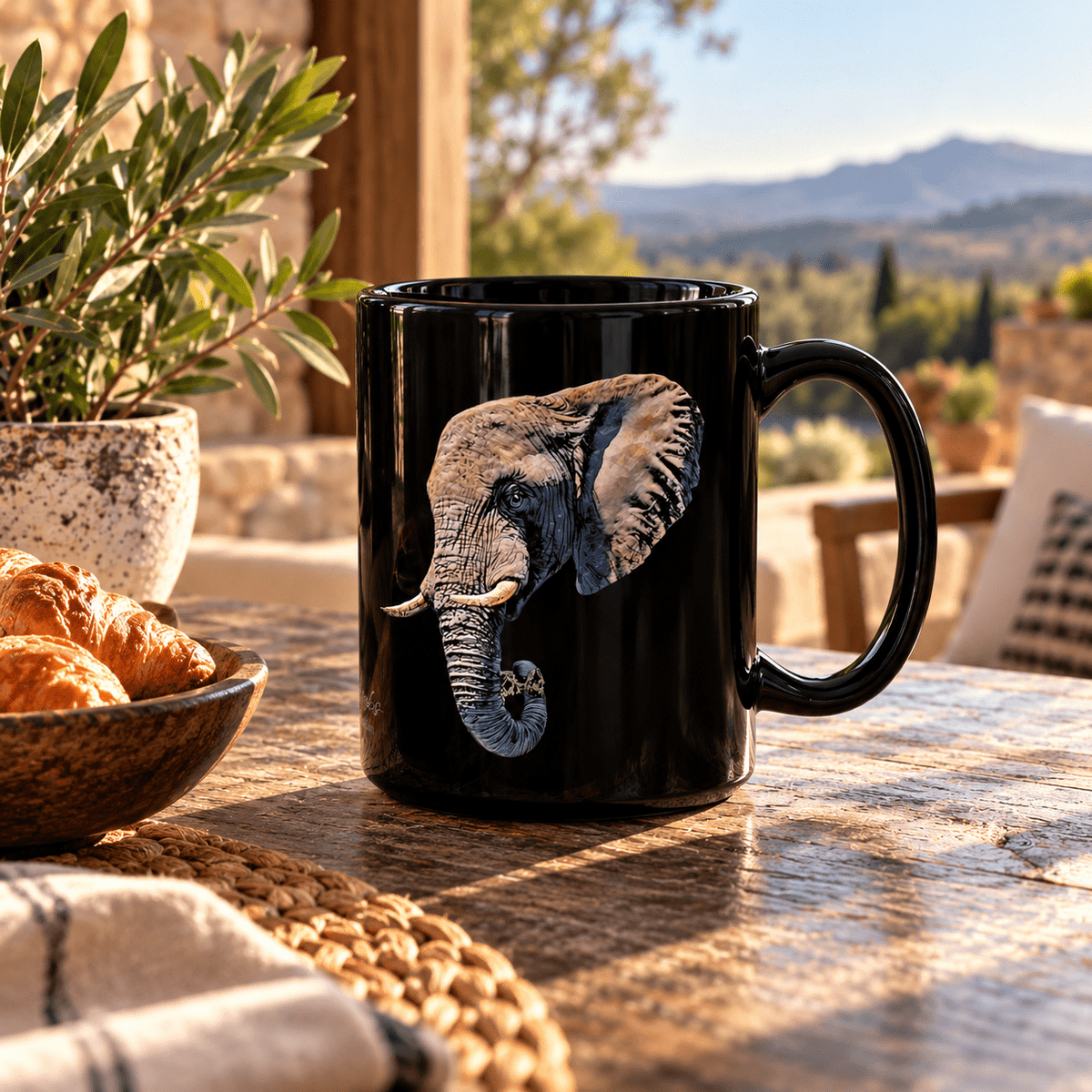 Elephant 15oz Large Black Ceramic Mug - HD Printing