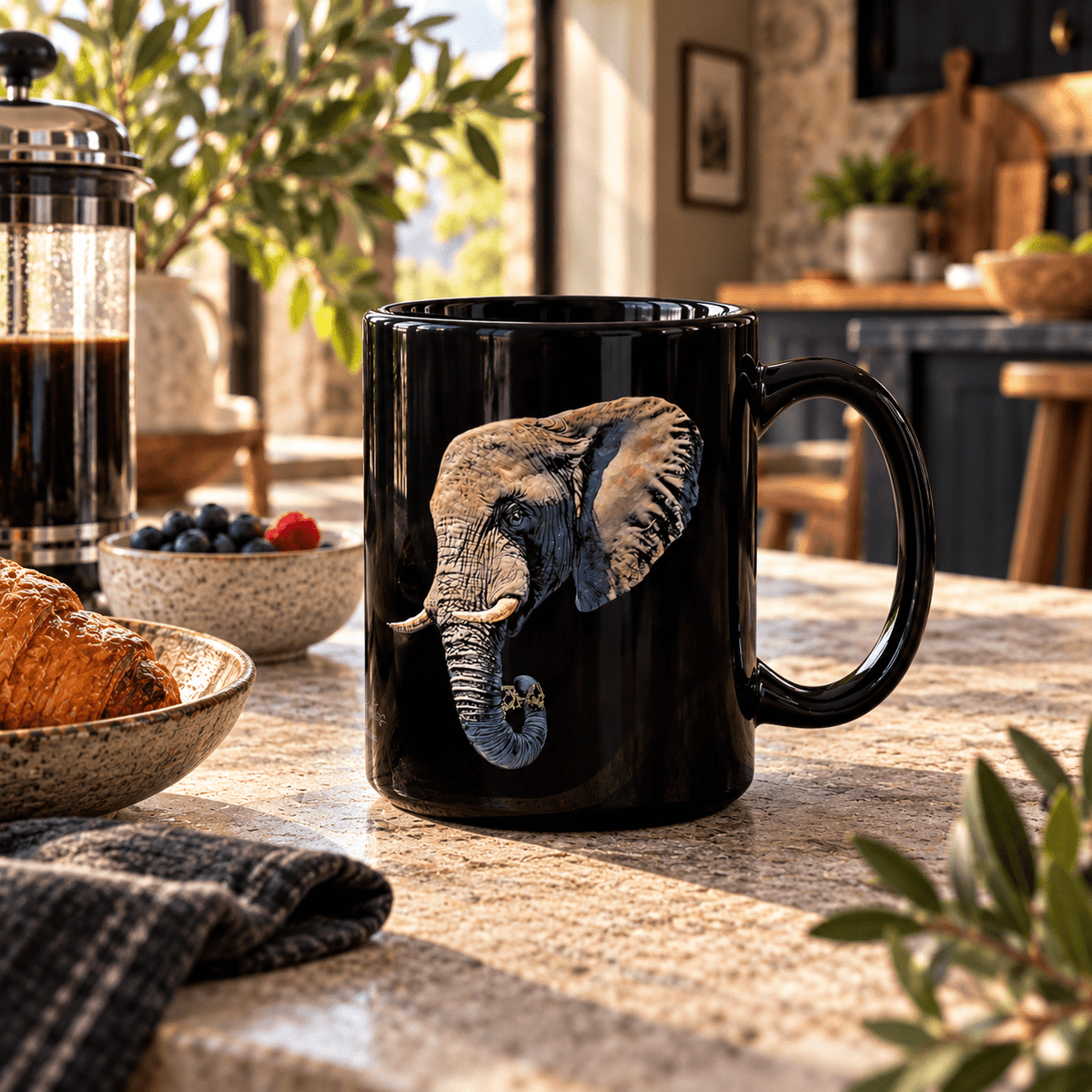 Elephant 15oz Large Black Ceramic Mug - HD Printing
