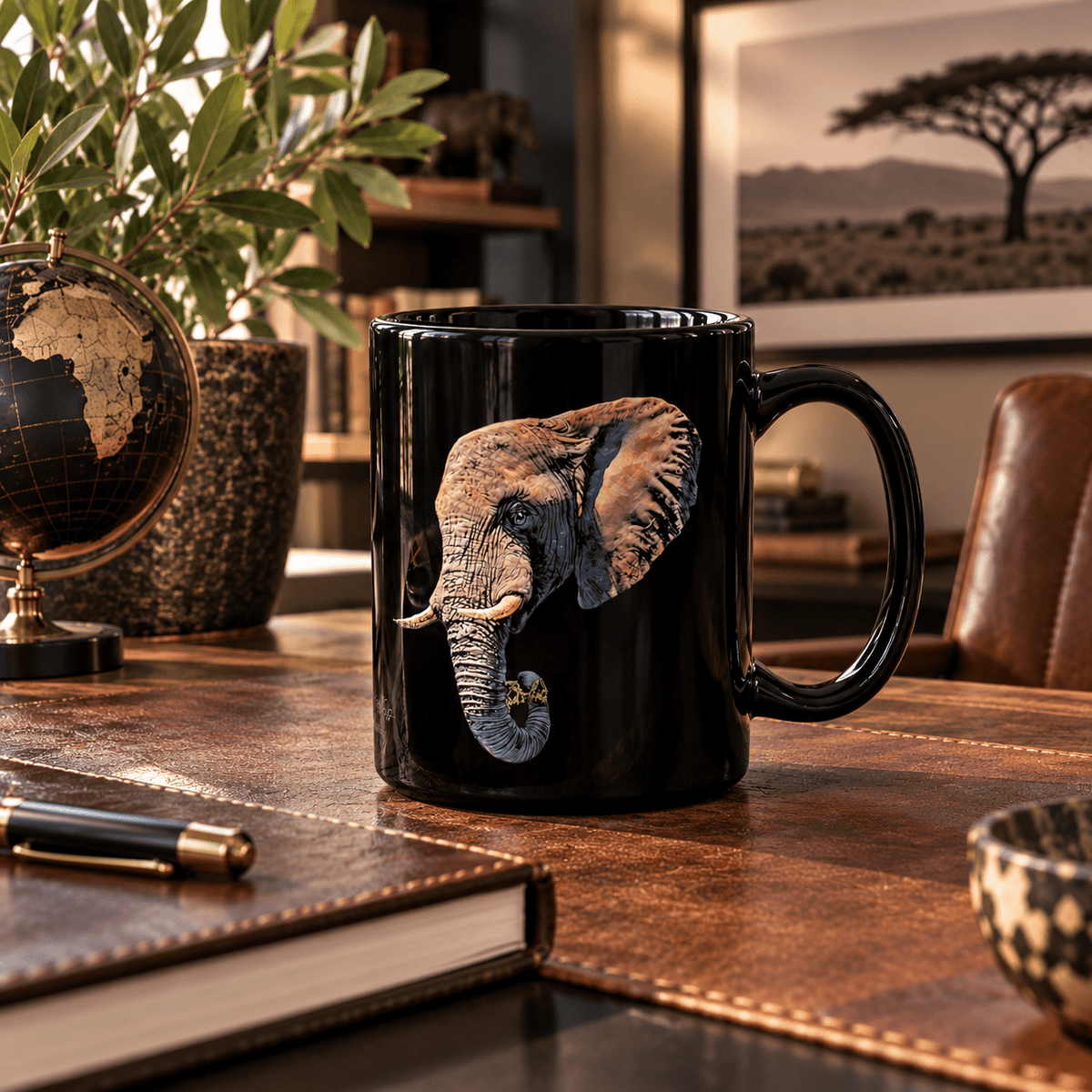 Elephant 15oz Large Black Ceramic Mug - HD Printing