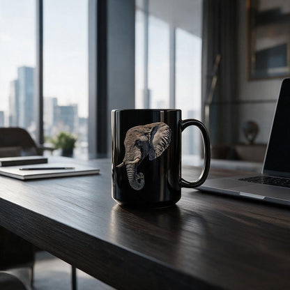 Elephant 15oz Large Black Ceramic Mug - HD Printing