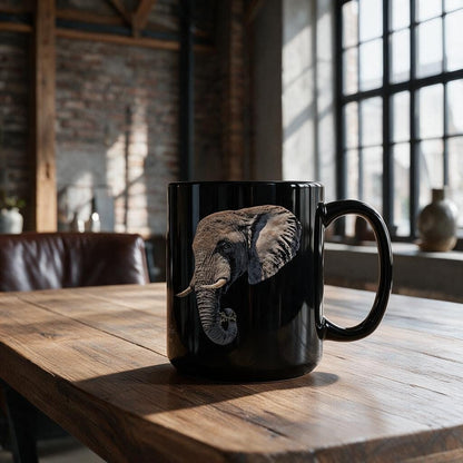 Elephant 15oz Large Black Ceramic Mug - HD Printing