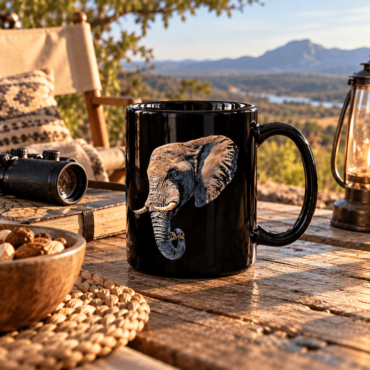 Elephant 15oz Large Black Ceramic Mug - HD Printing