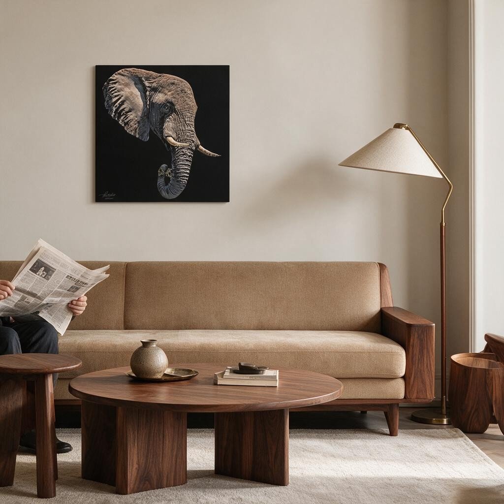 Elephant Satin Stretched Black Canvas Print - HD Printing