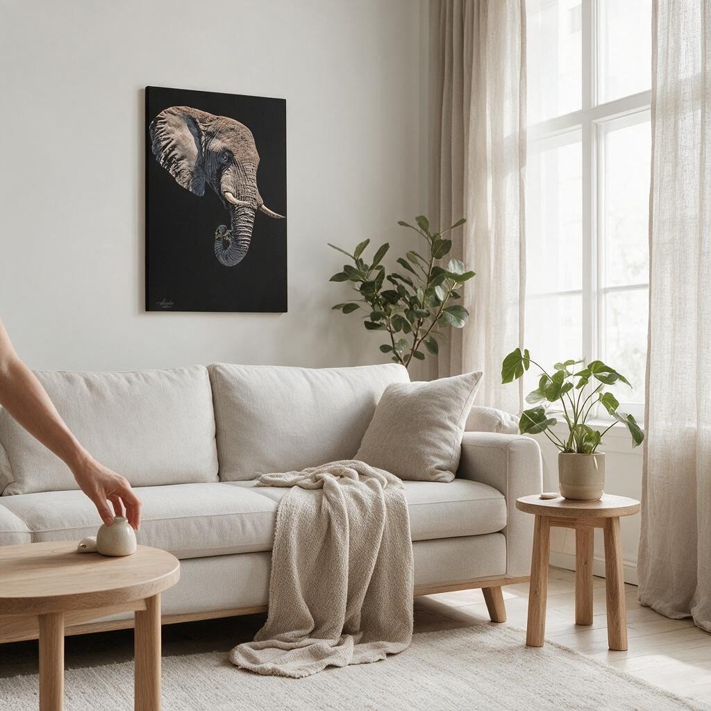 Elephant Satin Stretched Black Canvas Print - HD Printing
