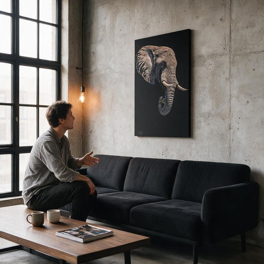 Elephant Satin Stretched Black Canvas Print - HD Printing