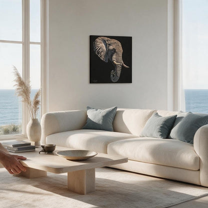 Elephant Satin Stretched Black Canvas Print - HD Printing