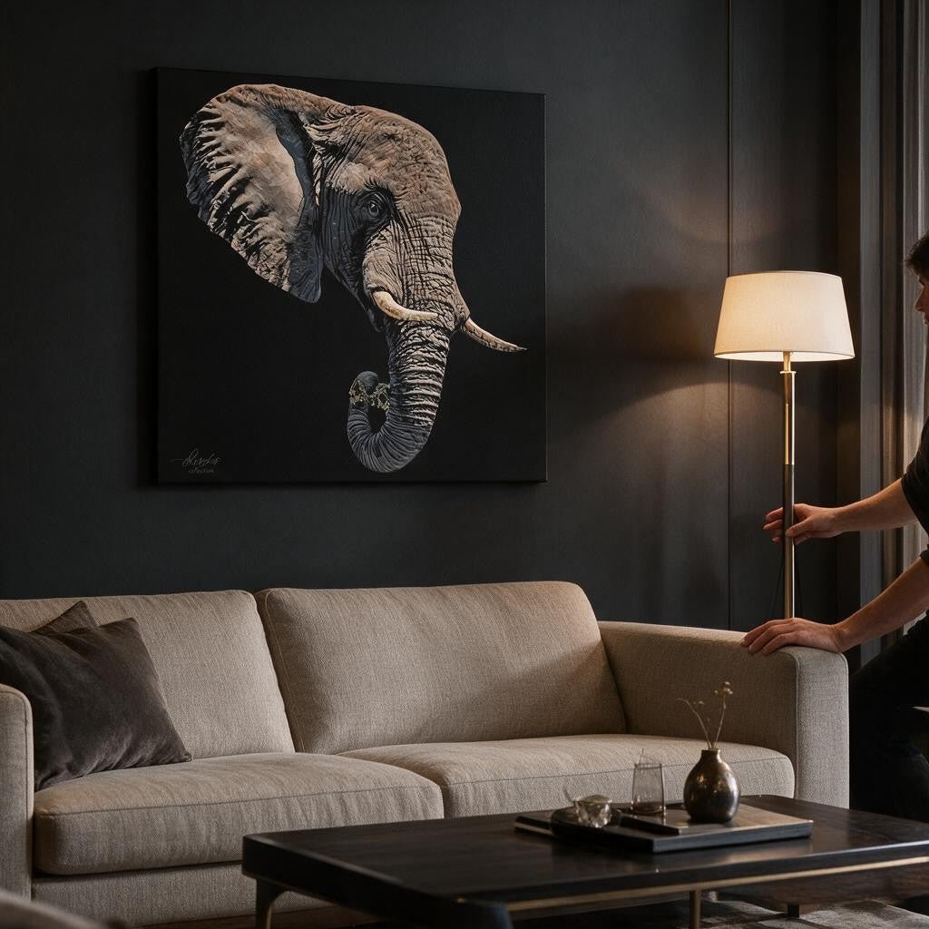 Elephant Satin Stretched Black Canvas Print - HD Printing