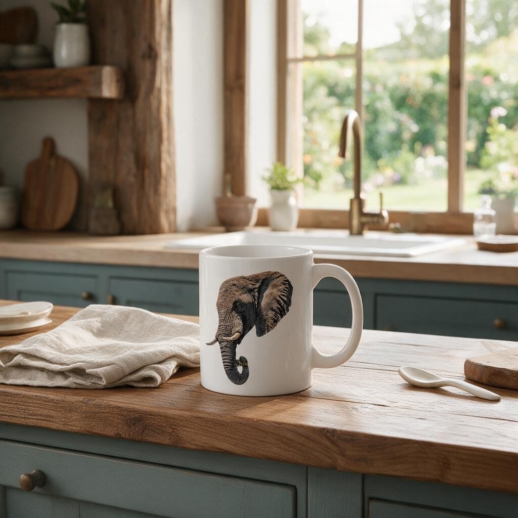 Elephant White Ceramic 11oz Mug - HD Printing