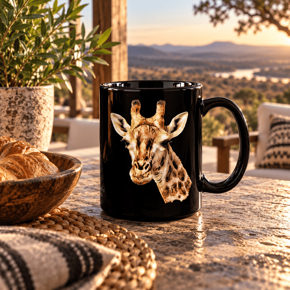 Giraffe 15oz Large Black Ceramic Mug - HD Printing