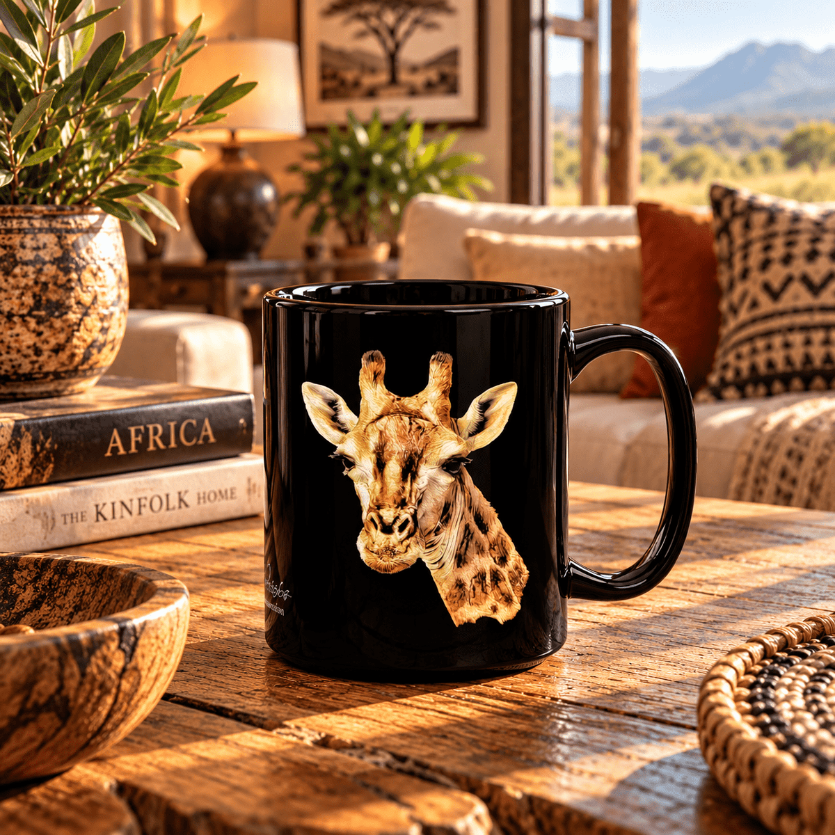 Giraffe 15oz Large Black Ceramic Mug - HD Printing