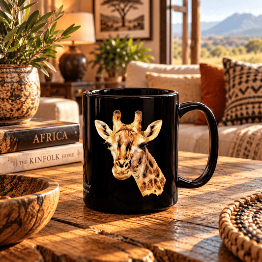 Giraffe 15oz Large Black Ceramic Mug - HD Printing